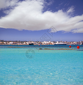 村和Formentera码头港口游艇海滩蓝色村庄场景旅游波浪假期地标图片