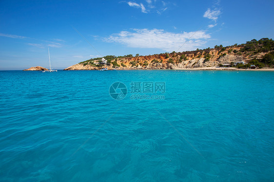 从巴利阿里群岛的船上看地标海景天堂海岸阳光海岸线胰岛海滩场景海洋图片