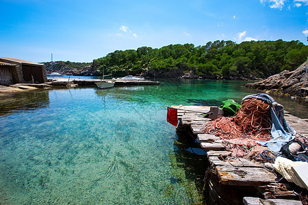 圣尤拉利亚的树木油菜花假期支撑海滩地标海岸海洋渔夫岩石图片