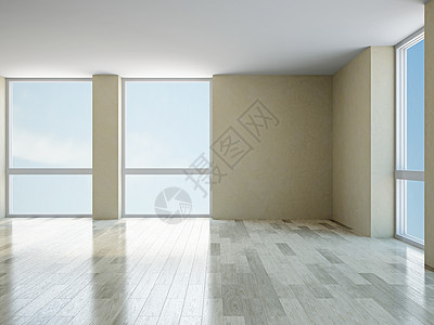 有窗口的空房间装潢天花板大厅地面窗户大厦全景住宅维修木板图片