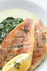 鱼的寒冷和清凉午餐食物白色炙烤沙拉牛肉柠檬蔬菜营养烧烤图片