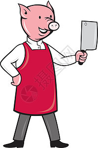 拿着肉刀的猪屠宰师动物插图卡通片图片