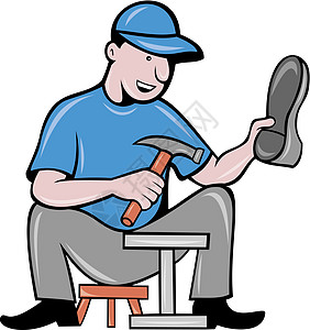 修理鞋类的修鞋工作皮匠锤子卡通片男性艺术品插图修理工工人零售商男人图片