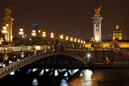 亚历山大三世桥 晚上在法国巴黎图片