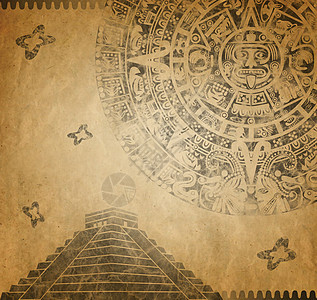 玛雅日历和金字塔背景图片