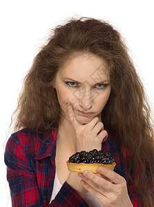 带蛋糕的乡妇糕点女孩甜点黑发水果食物美丽女性营养油炸图片