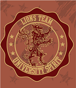 狮子护盾队矢量艺术装饰品滚动金属刺绣波峰插图丝带大学作品古董图片