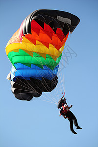 蓝天有色彩多彩的降落伞图片