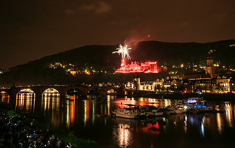 海德尔贝格城堡照明城堡照明烟花旅行节日图片
