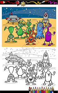漫画 ufo 外星群体彩色页面图片