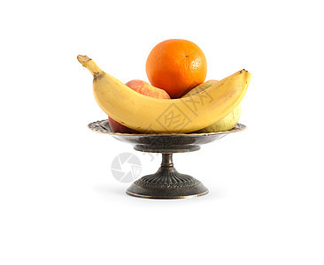 水果碗橙子黄铜古董香蕉甜食健康饮食花瓶食物生活方式图片