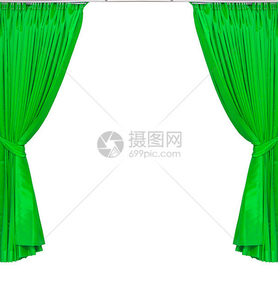 白色背景上的绿窗帘图片