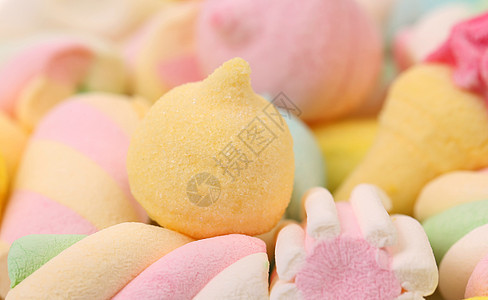 不同颜色的棉花糖团体食物乐趣黄色童年小吃糖果垃圾粉色软糖图片