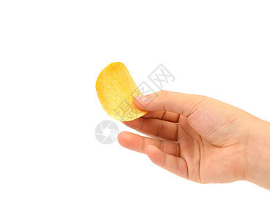 手握土豆薯片黄色饱和色油炸薯角饮食美食波纹色彩食物白色图片