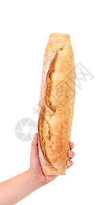 手握着长长的面包白色美食食物面粉棕色水平包子谷物早餐糖类图片