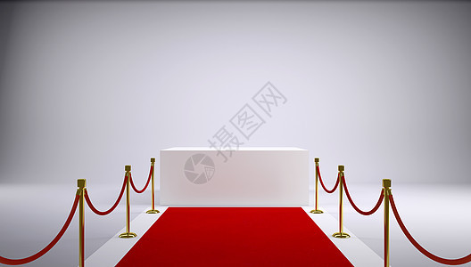 红地毯和白盒子 灰色背景图片