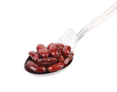 用勺子保护豆子黑豆蔬菜食物金属贮存红色扁豆罐装豆类图片