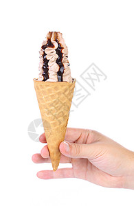 美味的冰淇淋加巧克力茶点锥体味道奶油奶油状软膏冻结漩涡服务甜点图片