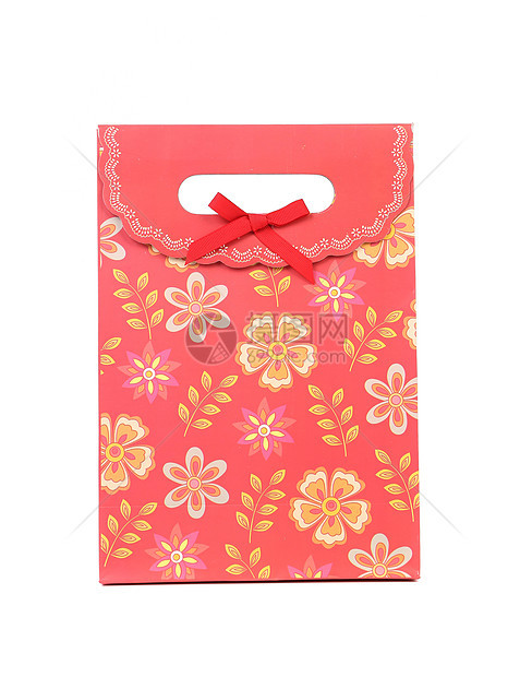 红皮纸袋 上面有鲜花销售零售礼物包装盒子红色购物纸板空白展示图片
