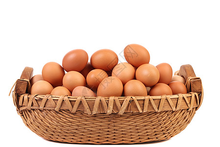 鸡蛋布丁篮子里有棕色鸡蛋早餐稻草生产庆典蛋壳柳条食物团体脆弱性背景