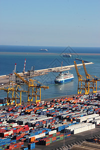 巴塞罗那海港库存货运血管商业起重机运输车站龙门架货物海岸线图片
