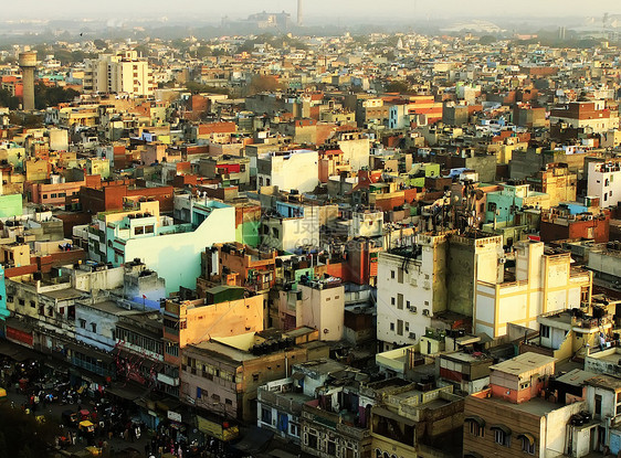 Jama Masjid对德里的看法公寓旅行城市日落天线交通地标天空文化尖塔图片