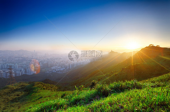 香港日出商业石头景观天际假期建筑市中心摩天大楼顶峰玻璃图片