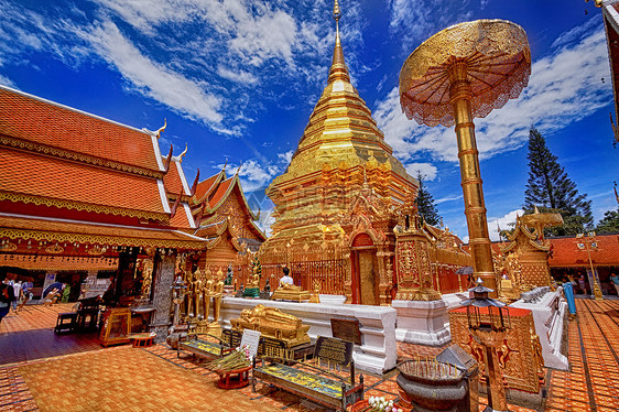 泰国江族寺庙 泰国旅行佛塔雕像佛教徒旅游游客蓝色建筑学纪念碑金子图片