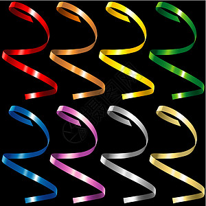 彩色面板插图派对设计滚动庆典漩涡生日反射曲线金属图片