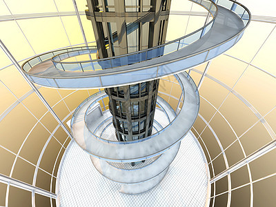 未来派建筑反射途径入口小路公司房间电梯插图科幻地面图片