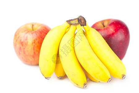 两个红苹果和香蕉 被白的孤立图片
