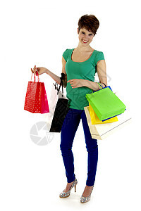 购物购物袋零售学生白色青年女性快乐粉色欢呼幸福图片