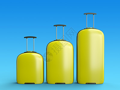 黄色手提箱旅游坡度配饰行李塑料阴影旅行水平蓝色背景图片