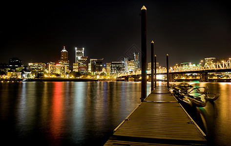 波特兰俄勒冈州市中心天际城市建筑物夜景景观图片