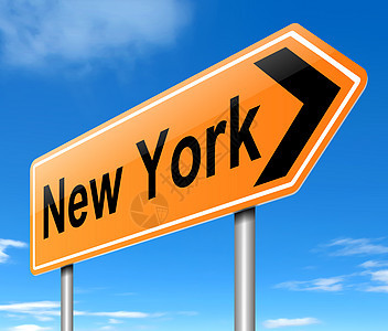纽约标志邮政指示牌橙子指挥概念插图路标旅行天空图片