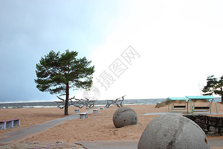 圣彼得堡秋季海滩历史海湾石头灰色图片
