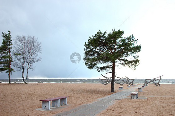 圣彼得堡秋季海滩灰色石头海湾历史图片