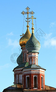 莫斯科Novodevichy女修道院地标新圣女国家文化旅游教堂蓝色窗户回廊日落图片