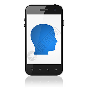 营销概念 智能手机负责人屏幕市场电话产品活动细胞公关品牌蓝色药片图片