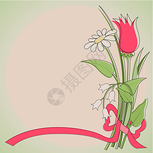 一 背景花束邀请函花朵纪念日丝带问候语插图周年植物卡片图片
