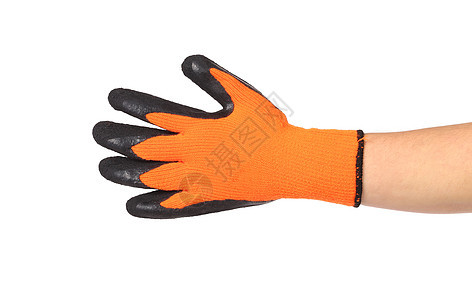 橡皮保护手套橙色和黑色乳胶敷料建设者衣服安全手指材料橙子棕榈园艺图片