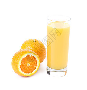 橙汁在玻璃和切片图片