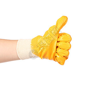 用橙色橡皮手套举起拇指家务药品工作乳胶工具橙子卫生工作服清洁工材料图片