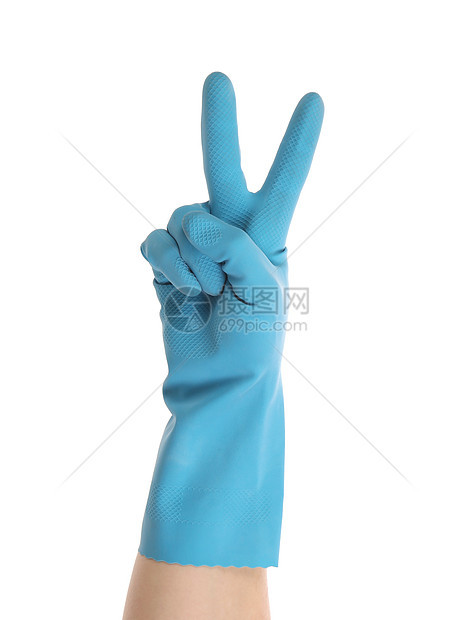 手头上的蓝色手套显示的是两个家务白色女佣清洁工盘子女士乳胶工业材料卫生图片
