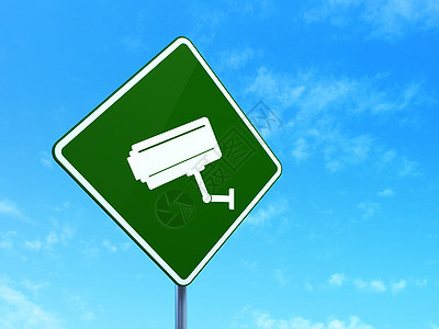 保护概念 Cctv道路标志背景摄像头网络控制木板相机犯罪街道蓝色电脑路标导航图片