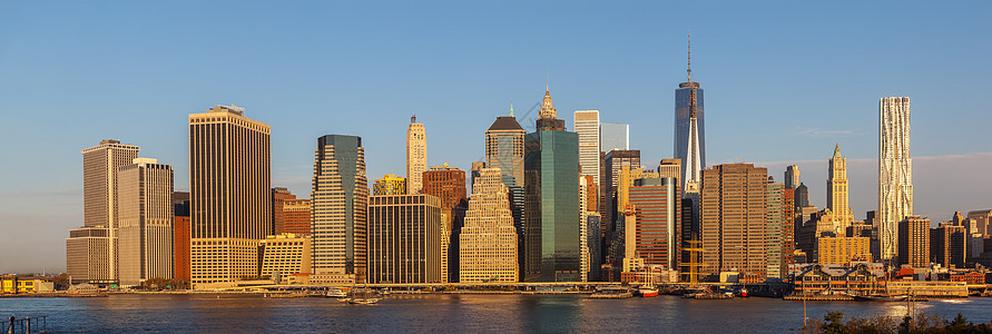 曼哈顿景观旅行蓝色市中心黄色地标摩天大楼反射建筑学全景图片