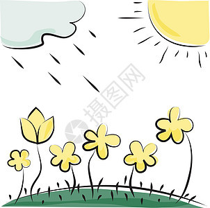 矢量花朵 阳光和云雾 儿童绘画的消化图片