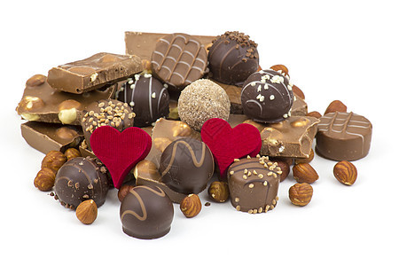 美味的巧克力和心营养礼物生日可可美食食物小吃红色坚果展示图片