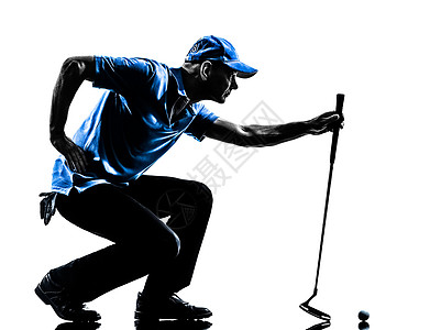 男子高尔夫球手打高尔夫球蹲下的剪影男人阴影玩家成年人白色运动男性图片