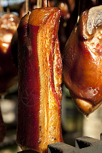 熏肉宏观细绳烟熏猪肉熏制皮肤食物图片